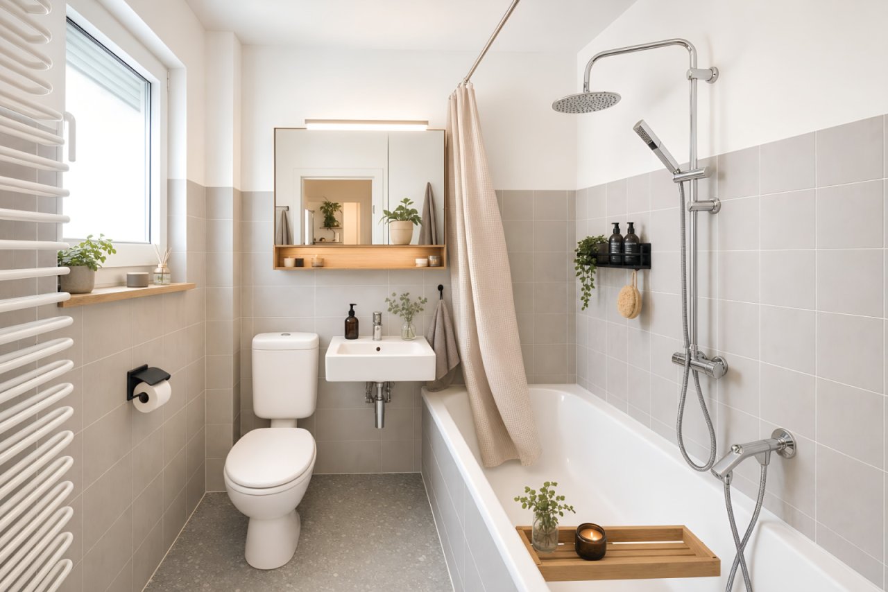 Badezimmer (virtuell renoviertes Gestaltungsbeispiel) Badezimmer (virtuell renoviertes Gestaltungsbeispiel)